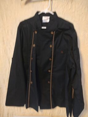 Men's Black Double-Breasted Chef-Style Jacket with Contrast Piping Happy Chef XL